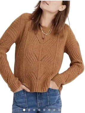 Madewell Caramel Cable Knit Crewneck Sweater